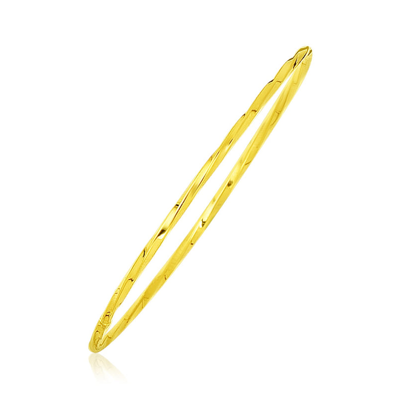 14k Yellow Gold Thin Twisted Shiny Bangle