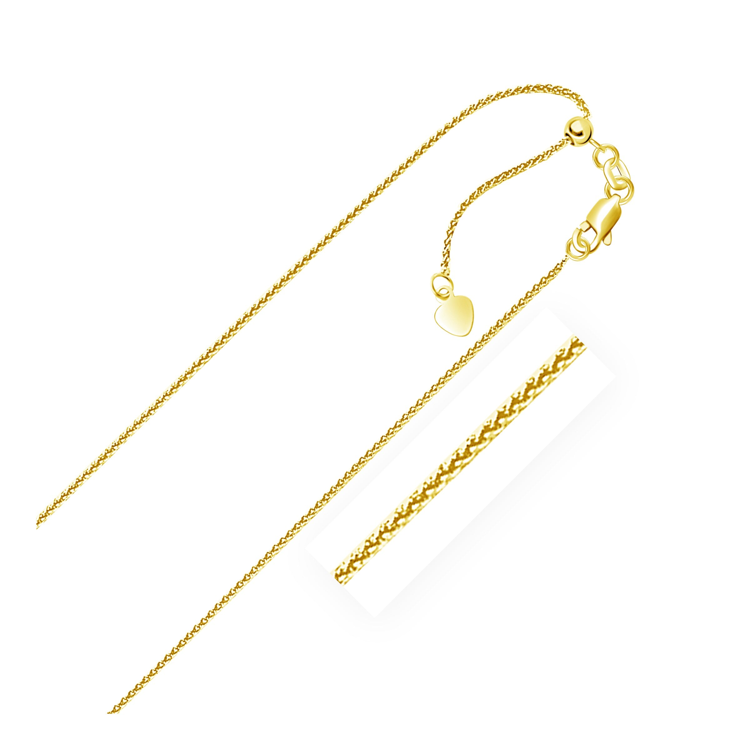 14k Yellow Gold Adjustable Wheat Chain 1.0mm - 22" - Jewelry