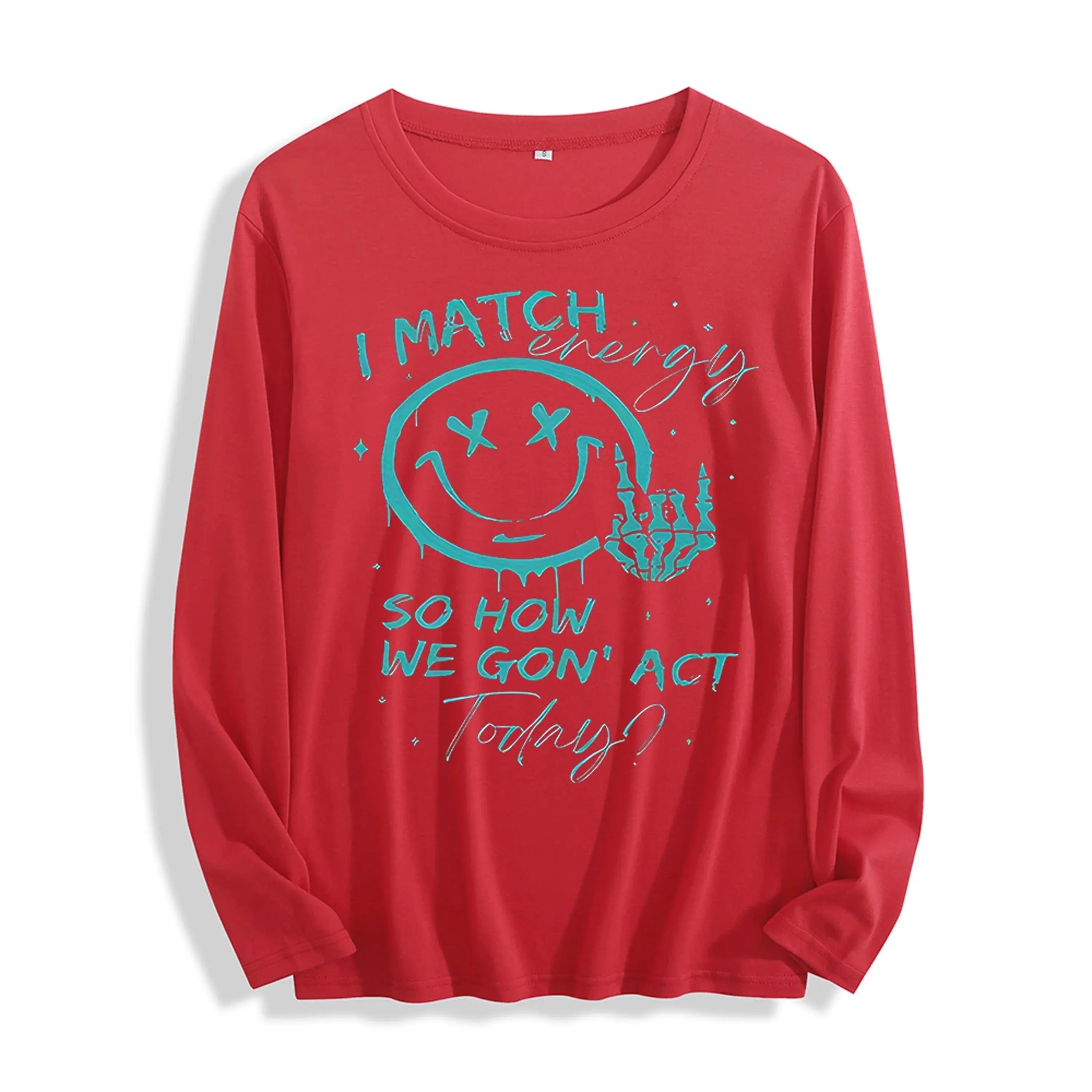 100% Cotton "I Match Energy Smiley Face Graphic" Long - Sleeve T - Shirt, Multi - Colors GreatEagleInc