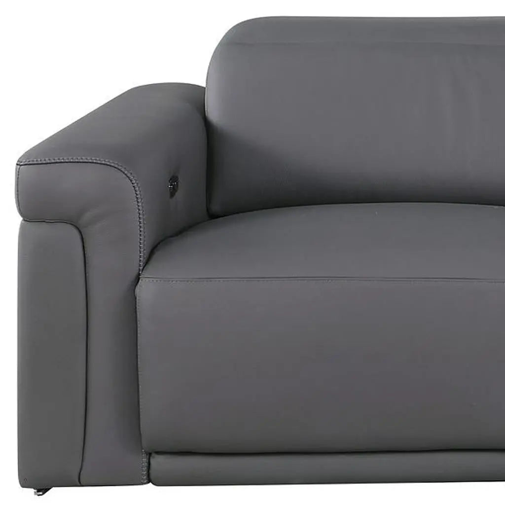 100" Dark Gray Top Grain Leather Reclining Metal USB Sofa Homeroots Living Room