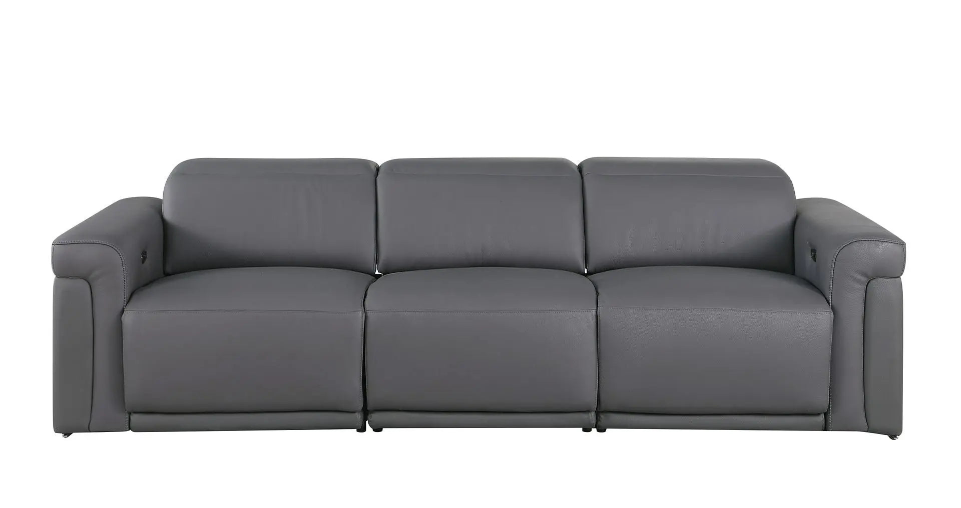 100" Dark Gray Top Grain Leather Reclining Metal USB Sofa Homeroots Living Room