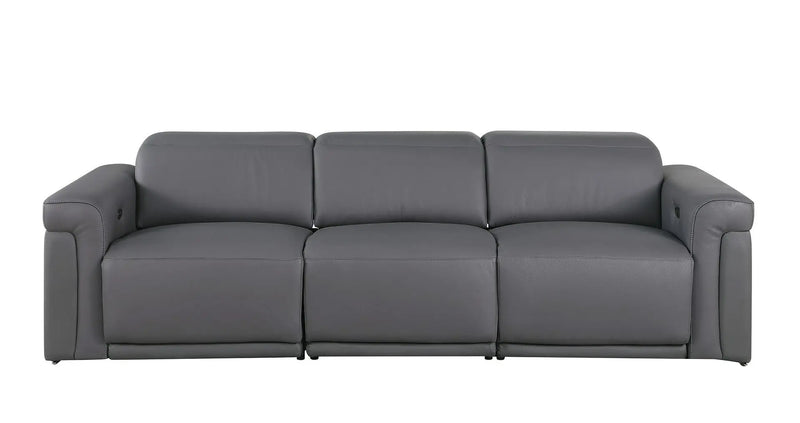100" Dark Gray Top Grain Leather Reclining Metal USB Sofa Homeroots Living Room