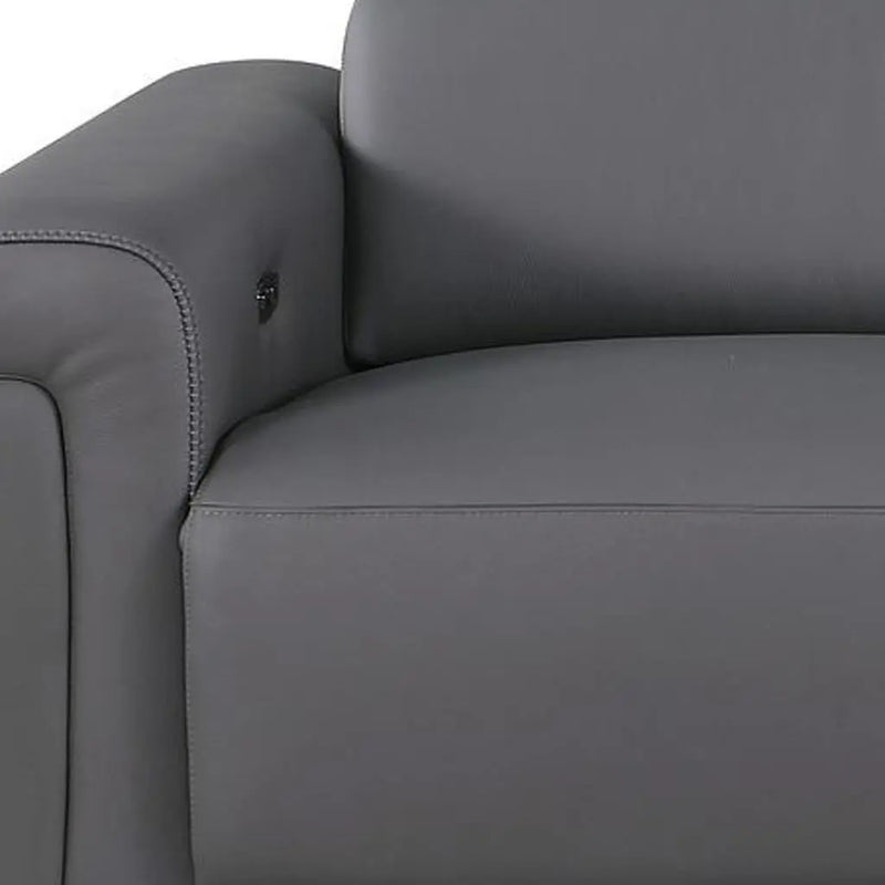 100" Dark Gray Top Grain Leather Reclining Metal USB Sofa Homeroots Living Room
