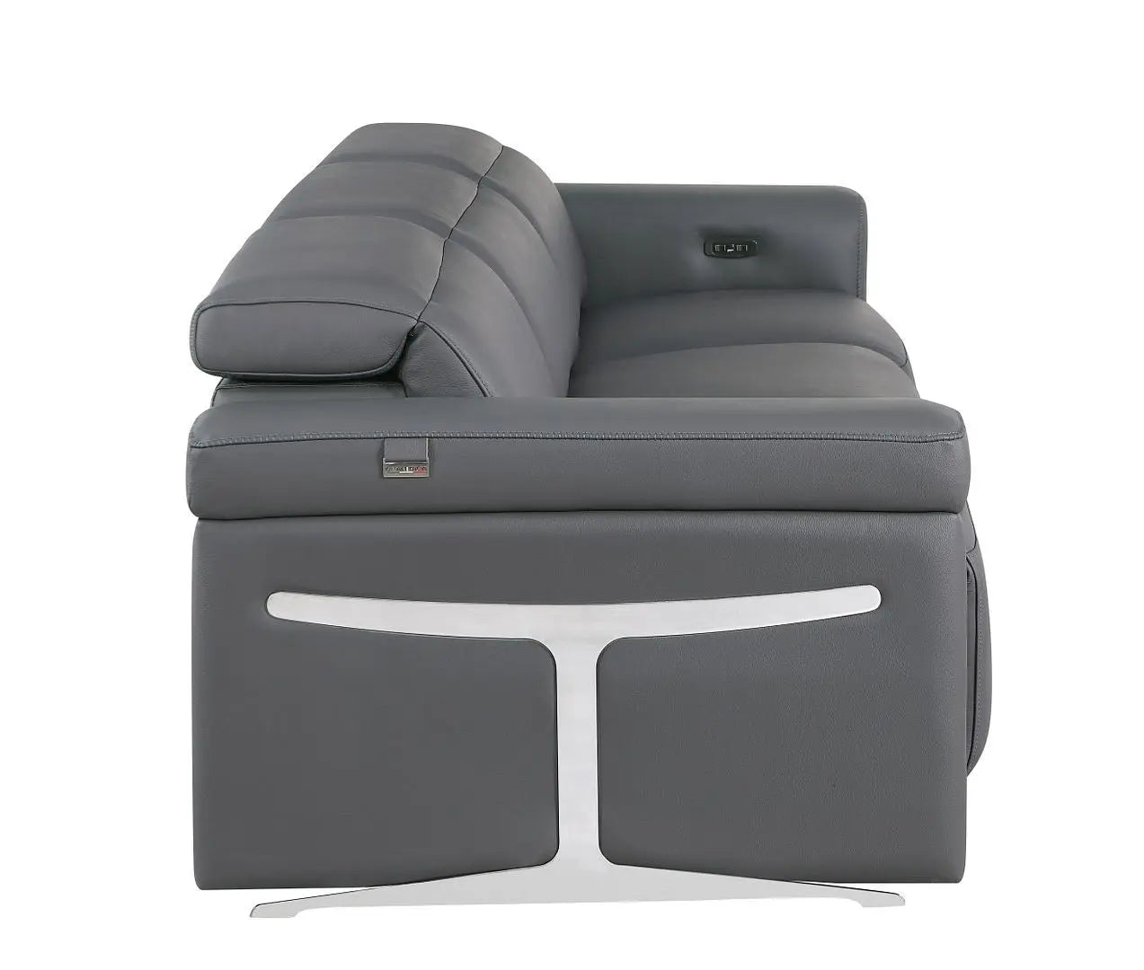 100" Dark Gray Top Grain Leather Reclining Metal USB Sofa Homeroots Living Room