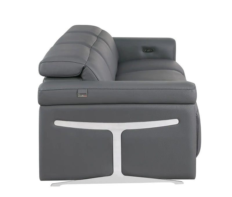 100" Dark Gray Top Grain Leather Reclining Metal USB Sofa Homeroots Living Room