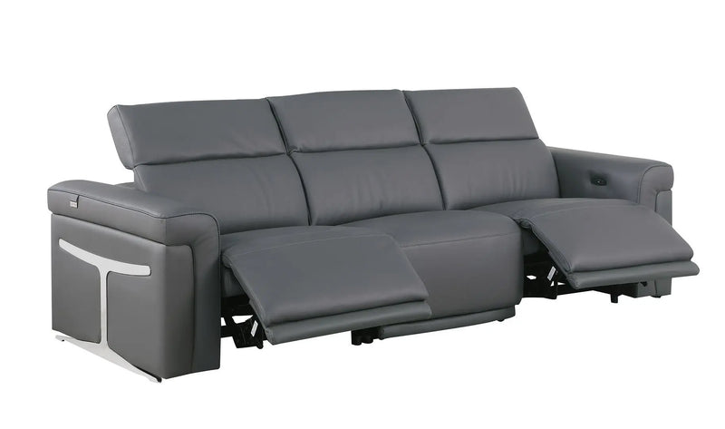 100" Dark Gray Top Grain Leather Reclining Metal USB Sofa Homeroots Living Room
