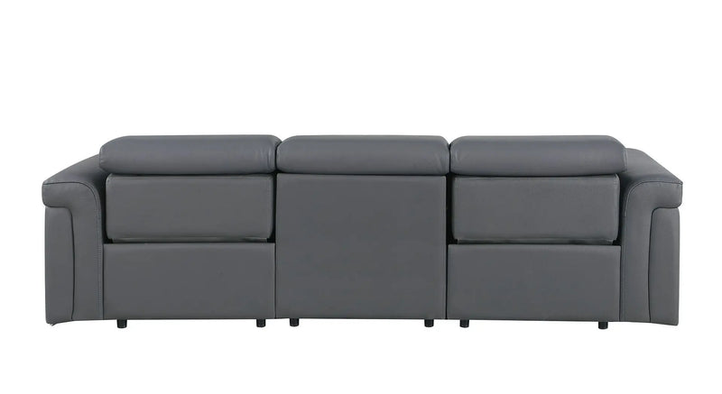 100" Dark Gray Top Grain Leather Reclining Metal USB Sofa Homeroots Living Room
