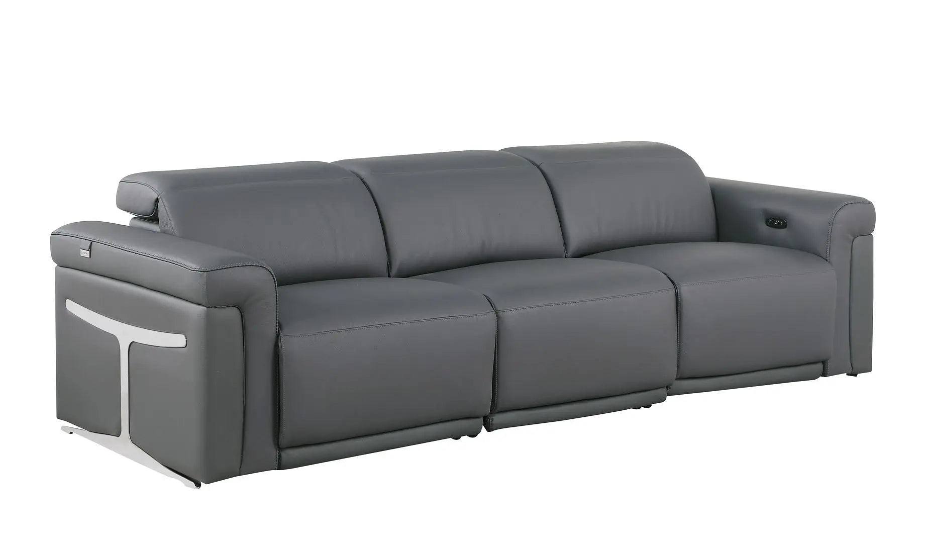 100" Dark Gray Top Grain Leather Reclining Metal USB Sofa Homeroots Living Room