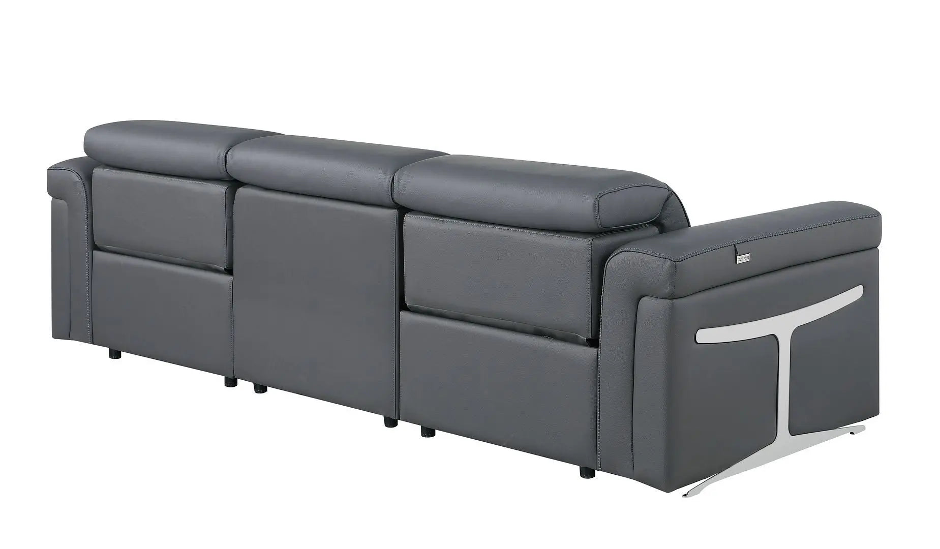 100" Dark Gray Top Grain Leather Reclining Metal USB Sofa Homeroots Living Room