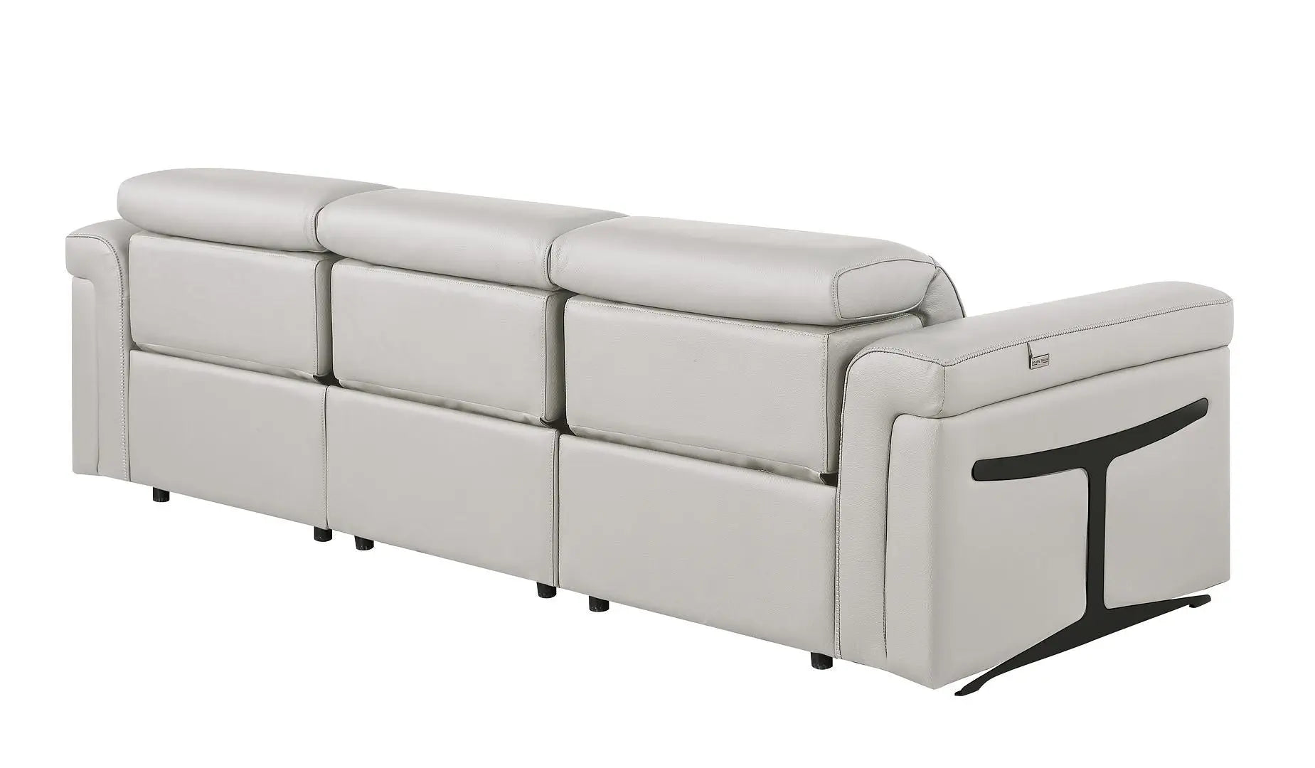 100" Light Gray Top Grain Leather Reclining Metal USB Sofa Homeroots Living Room