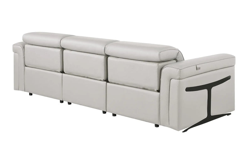 100" Light Gray Top Grain Leather Reclining Metal USB Sofa Homeroots Living Room