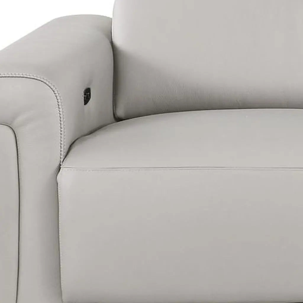 100" Light Gray Top Grain Leather Reclining Metal USB Sofa Homeroots Living Room