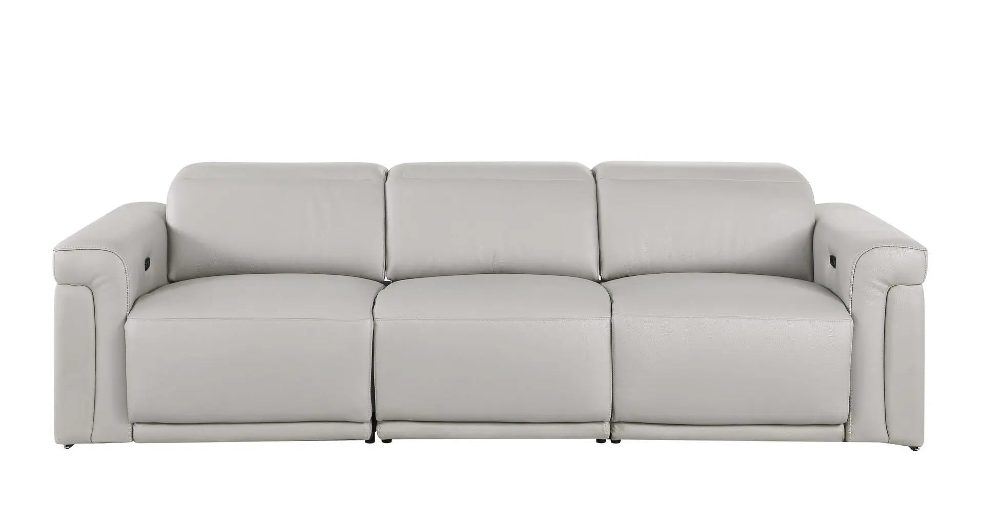 100" Light Gray Top Grain Leather Reclining Metal USB Sofa Homeroots Living Room