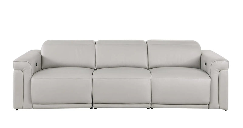 100" Light Gray Top Grain Leather Reclining Metal USB Sofa Homeroots Living Room