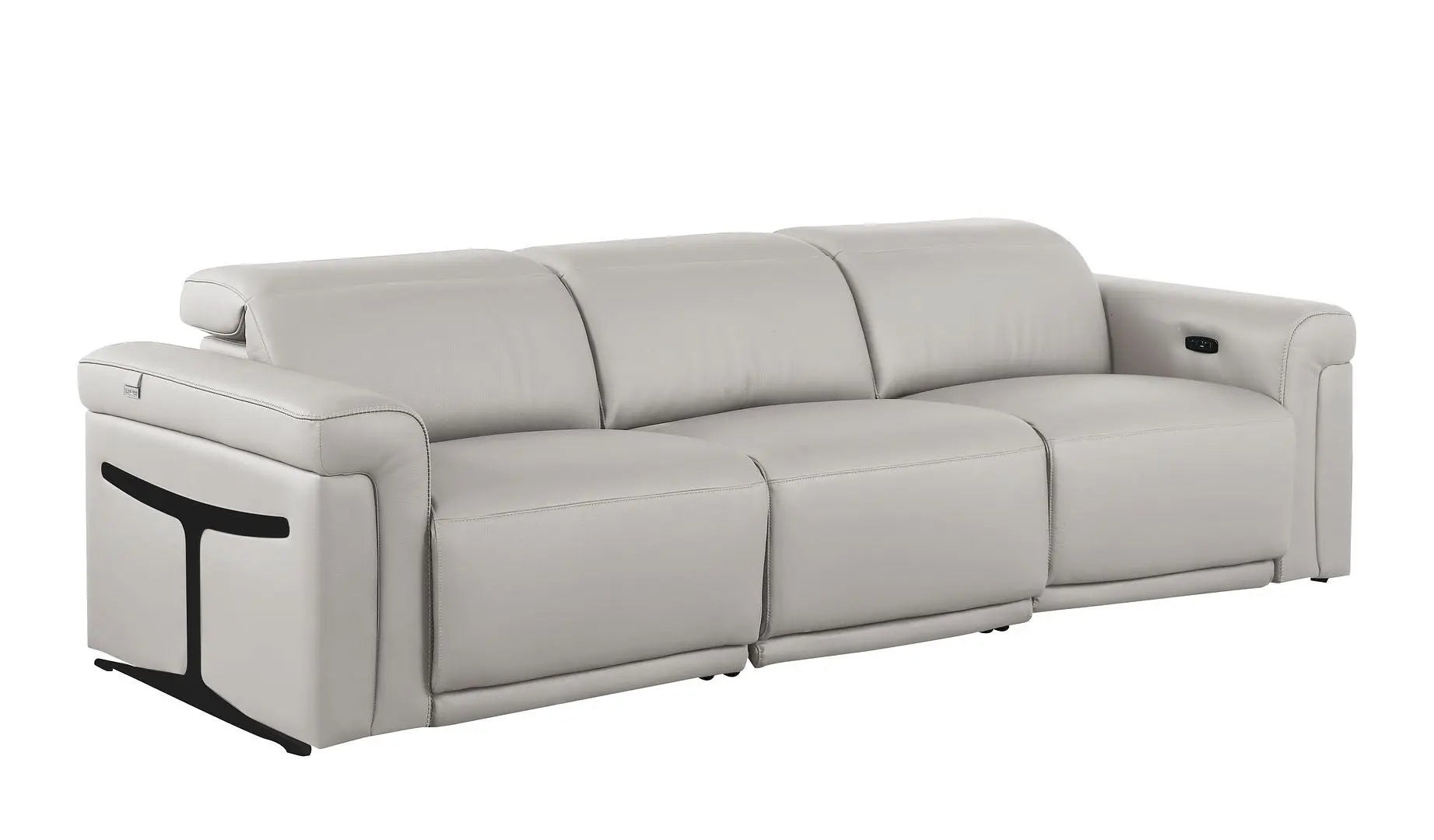 100" Light Gray Top Grain Leather Reclining Metal USB Sofa Homeroots Living Room