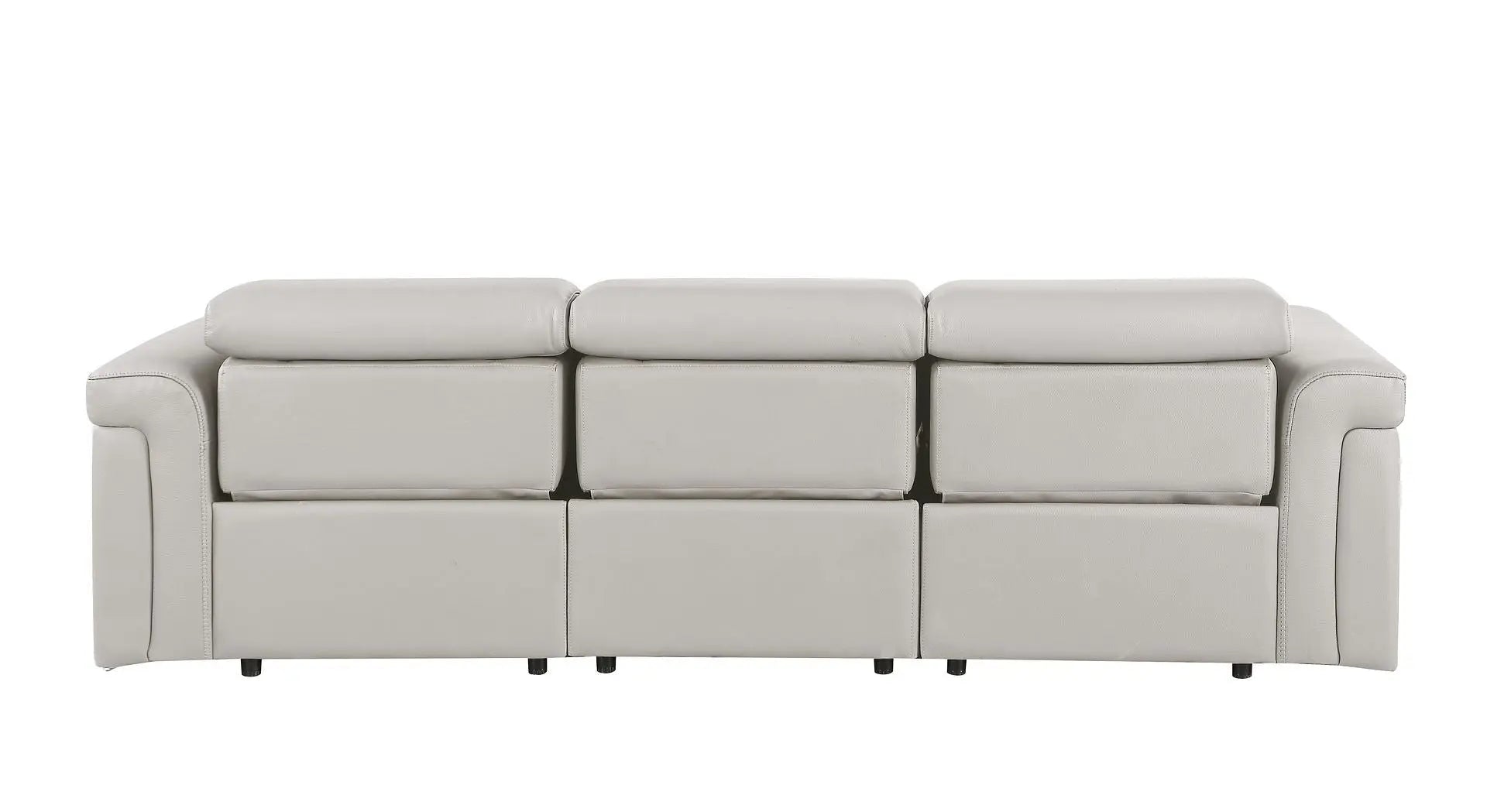 100" Light Gray Top Grain Leather Reclining Metal USB Sofa Homeroots Living Room