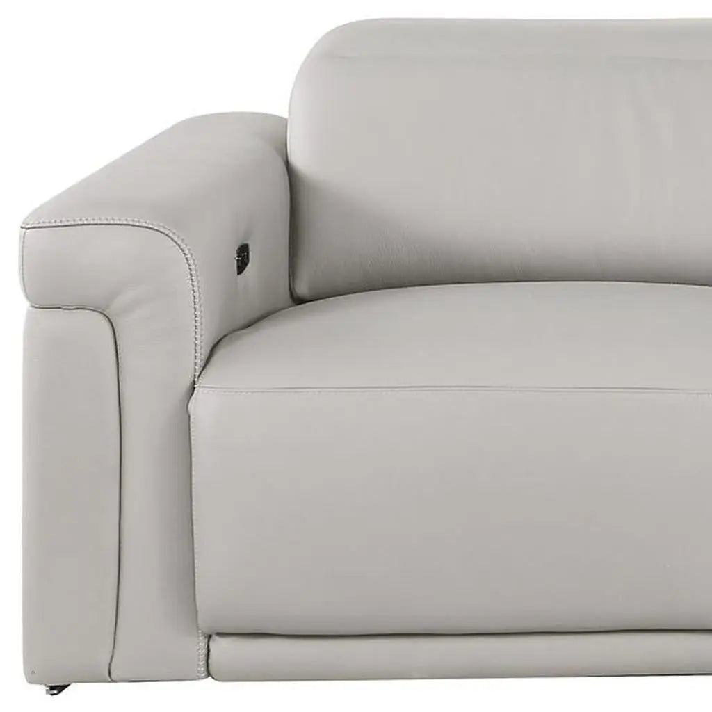 100" Light Gray Top Grain Leather Reclining Metal USB Sofa Homeroots Living Room
