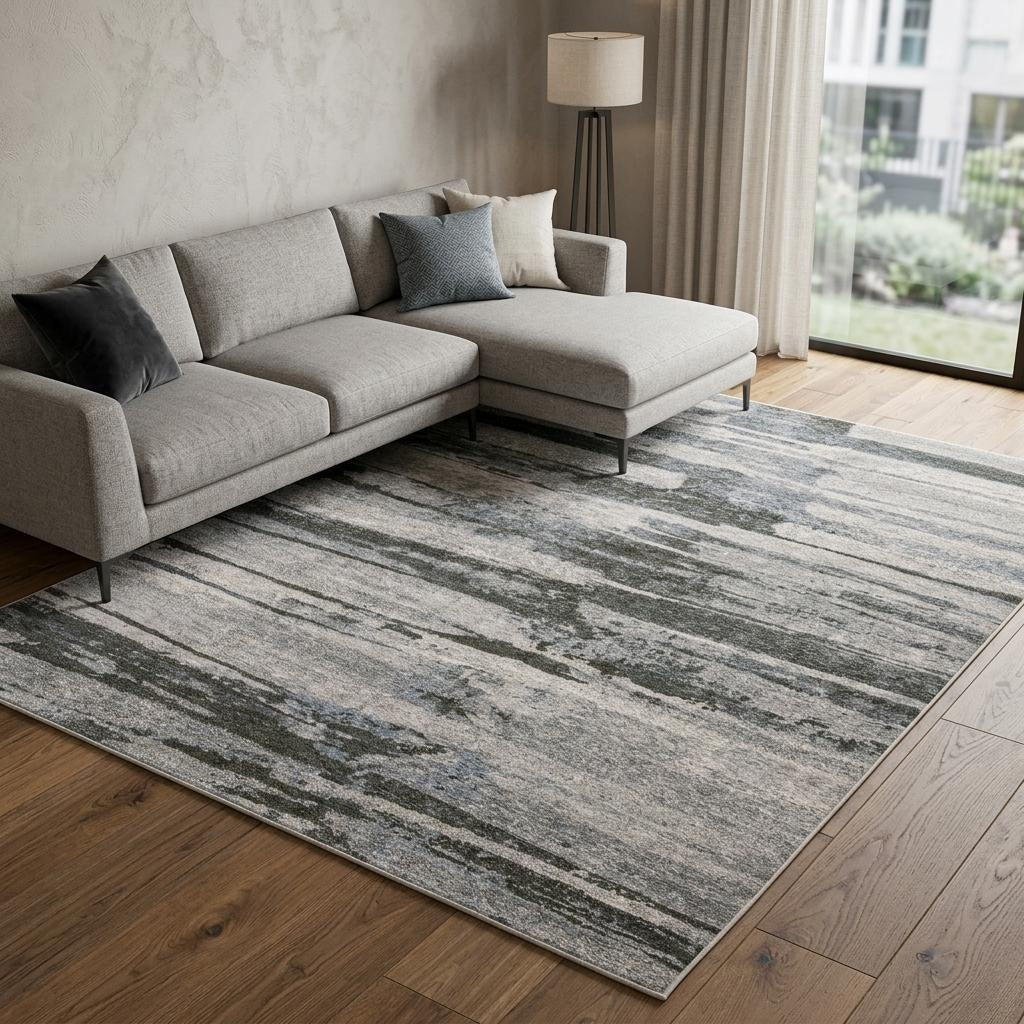 10' X 13' Gray And Ivory Abstract Area Rug With Fringe - Home & Garden