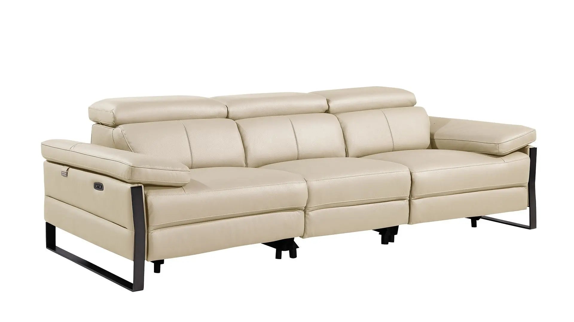 103" Beige Top Grain Leather Reclining Metal USB Sofa Homeroots Living Room