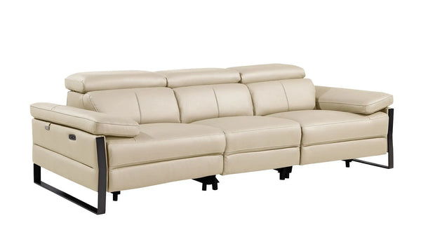 103" Beige Top Grain Leather Reclining Metal USB Sofa Homeroots Living Room