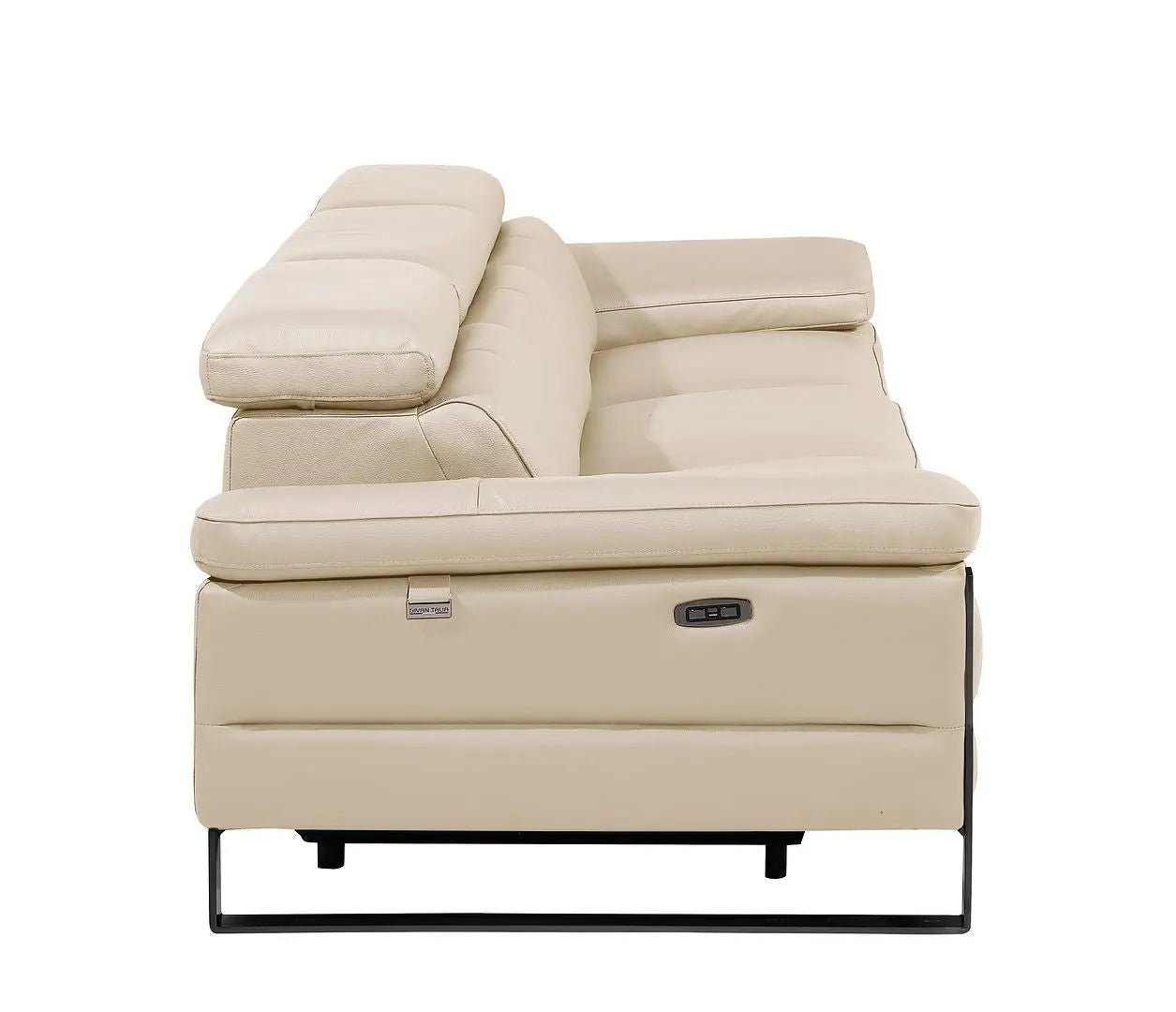 103" Beige Top Grain Leather Reclining Metal USB Sofa Homeroots Living Room