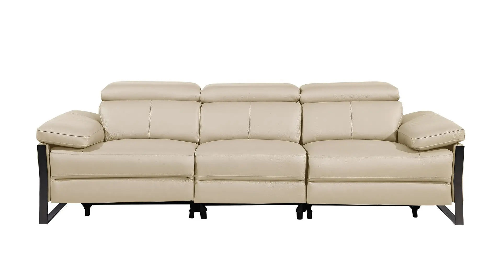 103" Beige Top Grain Leather Reclining Metal USB Sofa Homeroots Living Room
