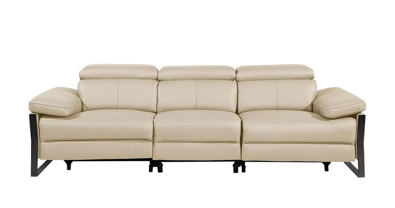 103" Beige Top Grain Leather Reclining Metal USB Sofa Homeroots Living Room