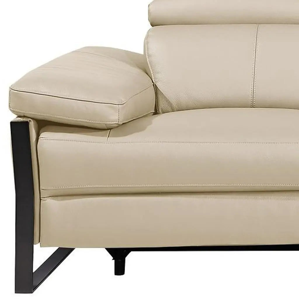103" Beige Top Grain Leather Reclining Metal USB Sofa Homeroots Living Room
