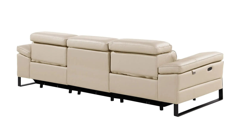 103" Beige Top Grain Leather Reclining Metal USB Sofa Homeroots Living Room