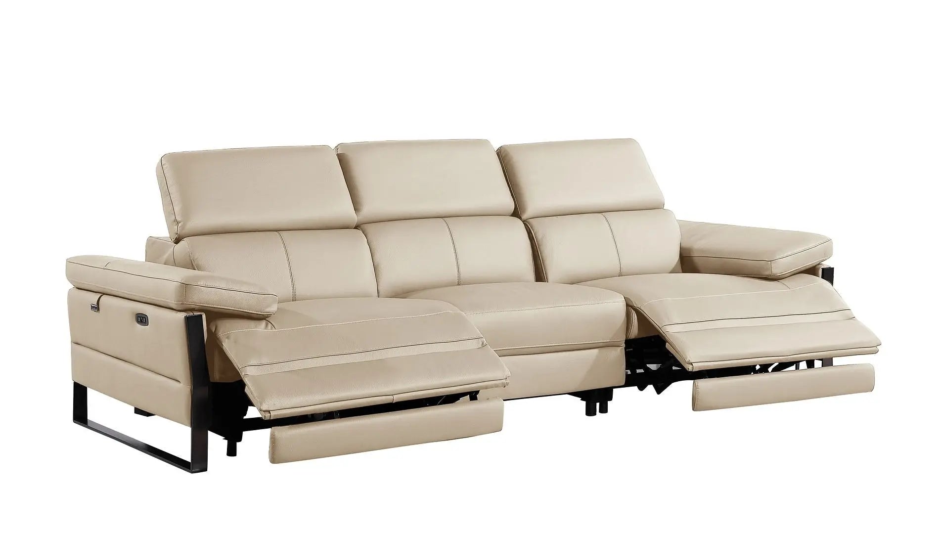 103" Beige Top Grain Leather Reclining Metal USB Sofa Homeroots Living Room