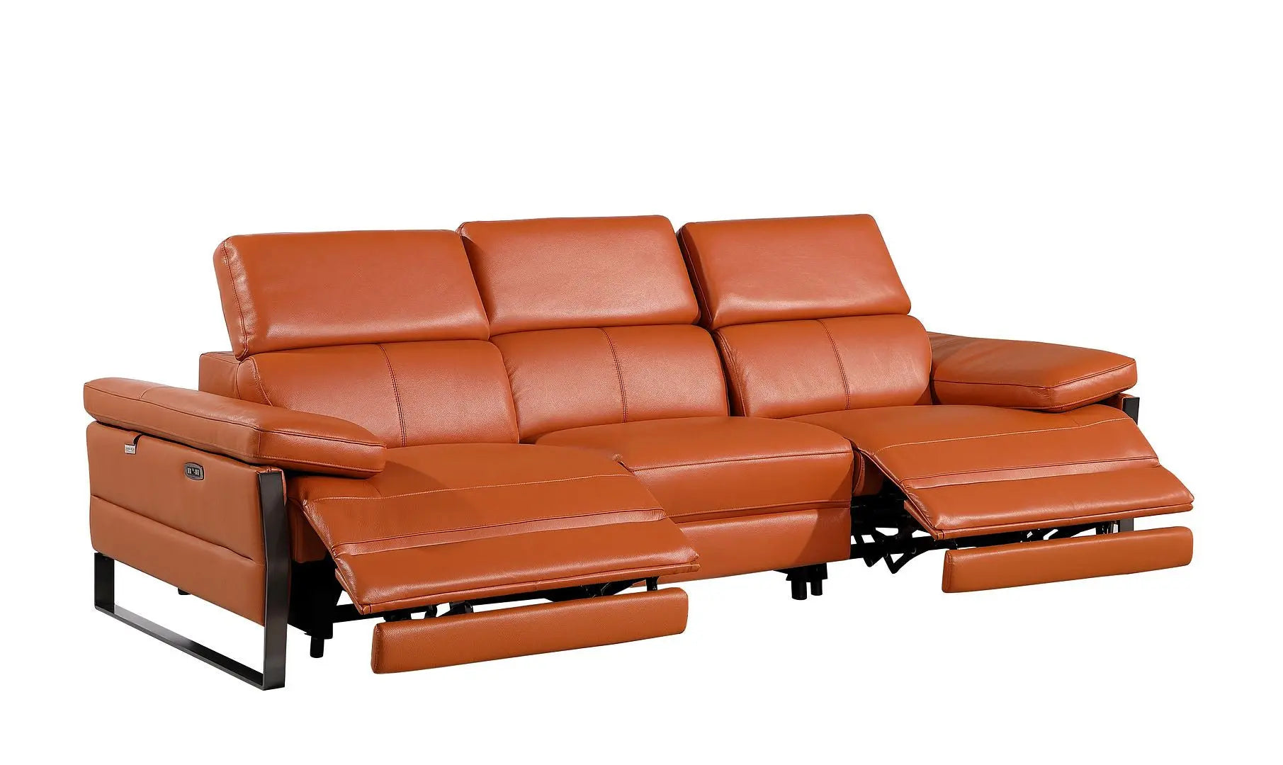 103" Camel Top Grain Leather Reclining Metal USB Sofa Homeroots Living Room