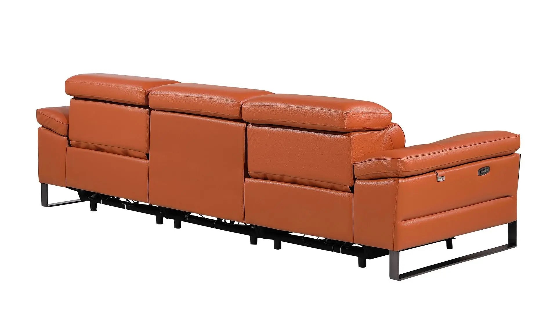 103" Camel Top Grain Leather Reclining Metal USB Sofa Homeroots Living Room