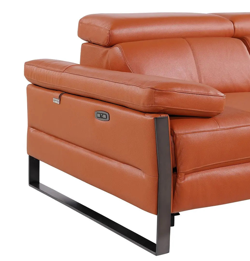 103" Camel Top Grain Leather Reclining Metal USB Sofa Homeroots Living Room