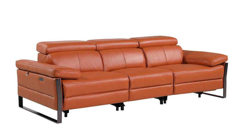 103" Camel Top Grain Leather Reclining Metal USB Sofa Homeroots Living Room