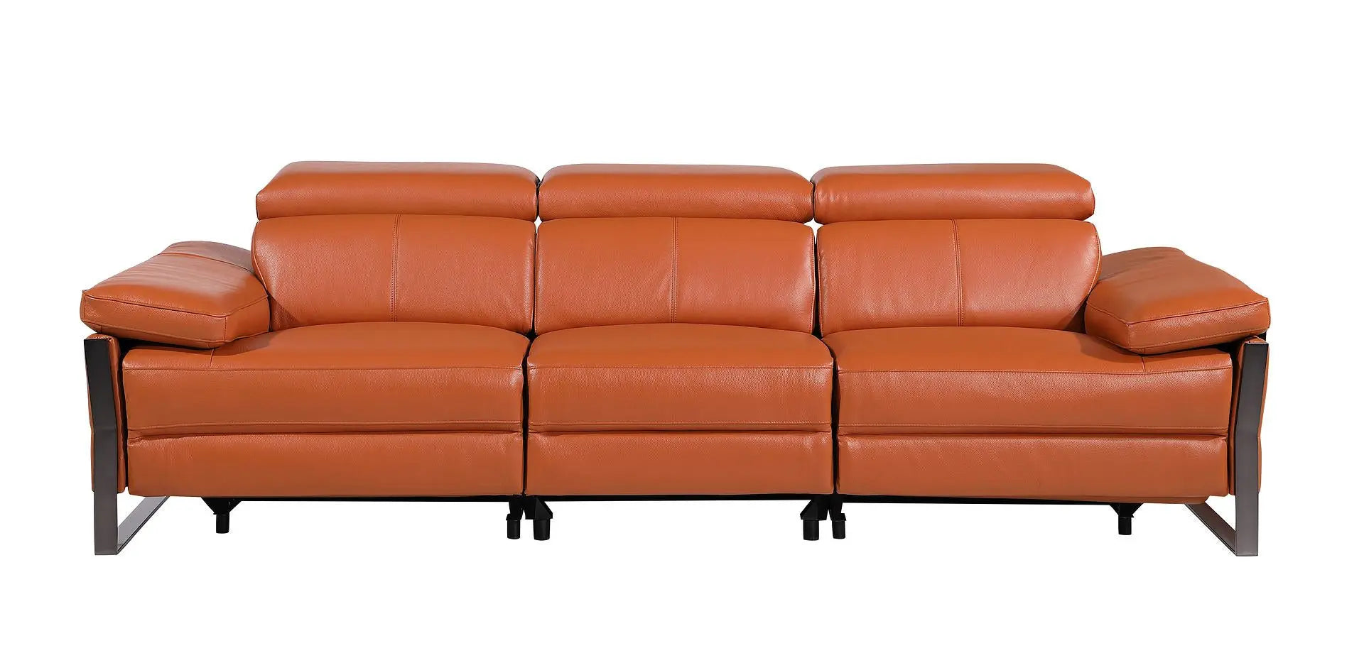 103" Camel Top Grain Leather Reclining Metal USB Sofa Homeroots Living Room