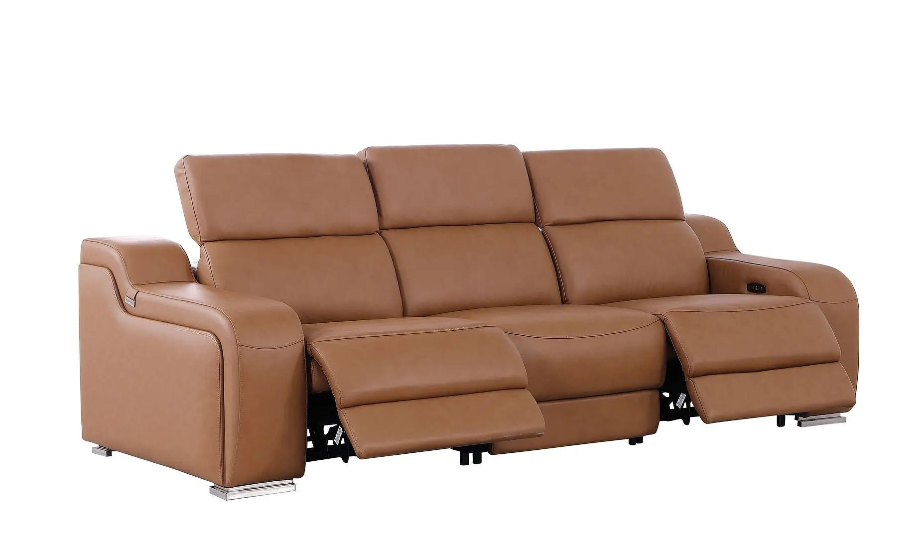 103" Chestnut Italian Leather Reclining USB Sofa Homeroots Living Room