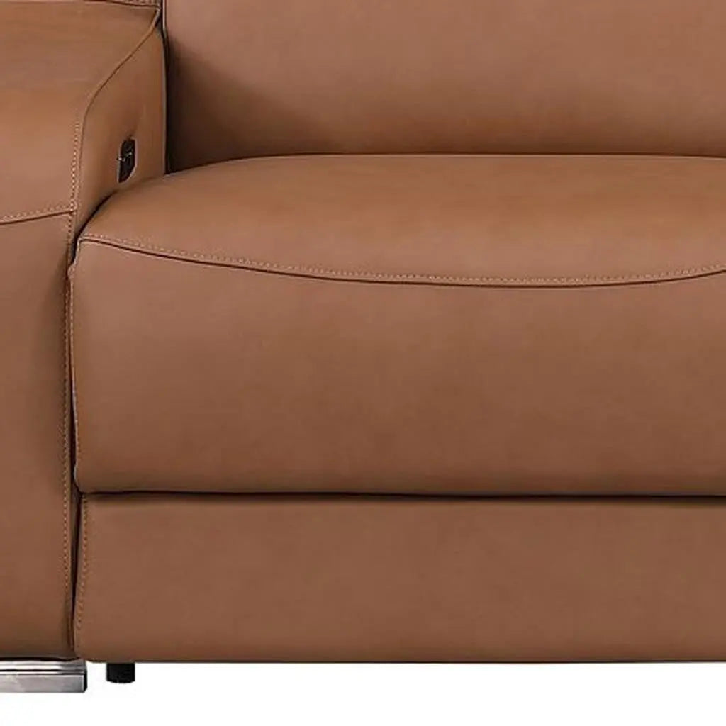 103" Chestnut Italian Leather Reclining USB Sofa Homeroots Living Room