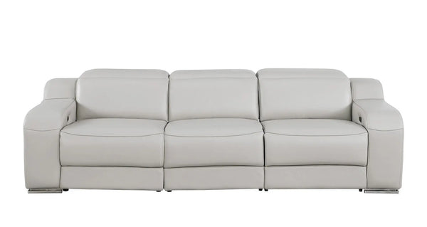 103" Light Gray Italian Leather Reclining USB Sofa Homeroots Living Room