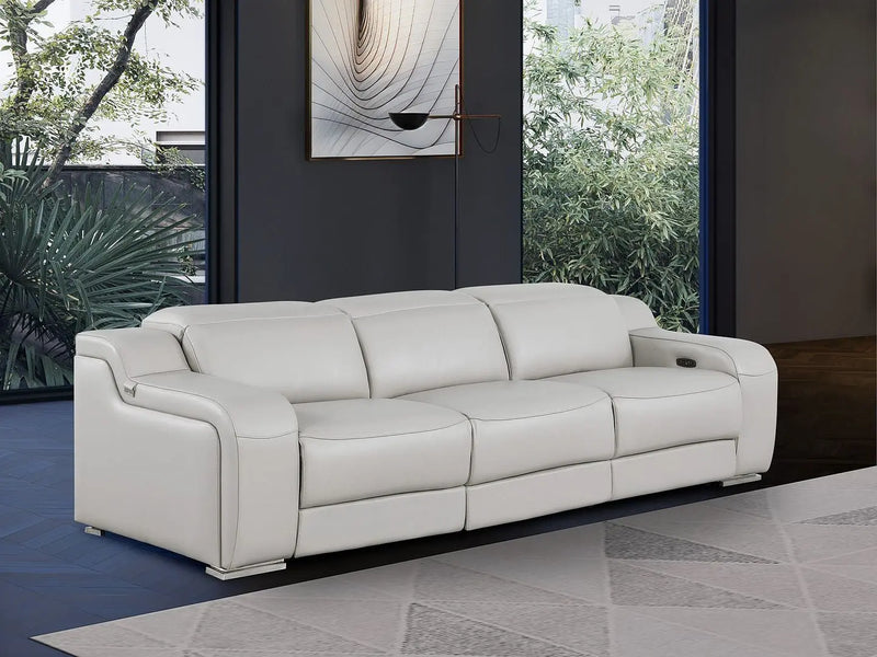 103" Light Gray Italian Leather Reclining USB Sofa Homeroots Living Room