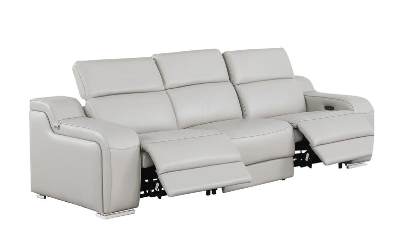 103" Light Gray Italian Leather Reclining USB Sofa Homeroots Living Room