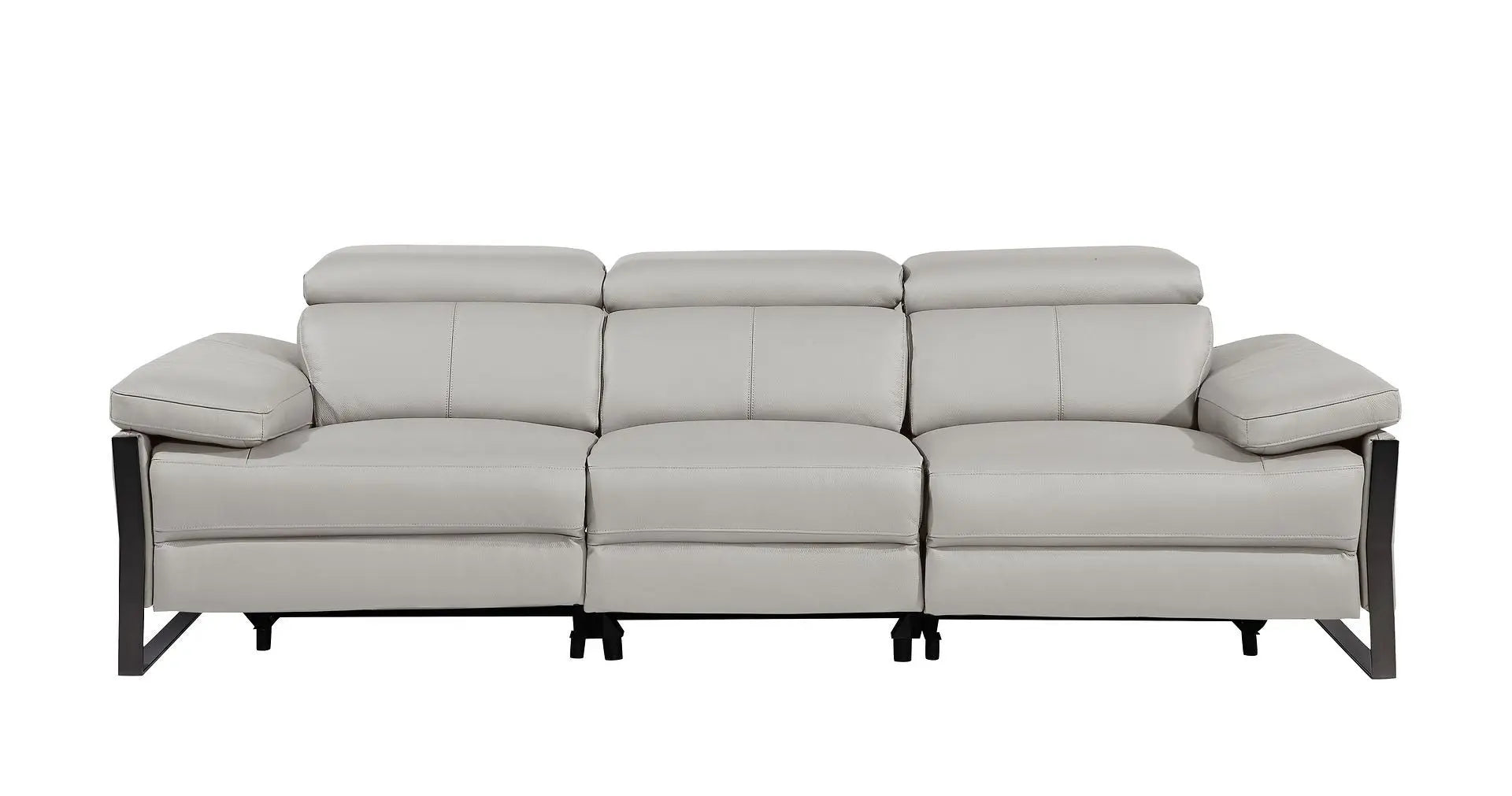 103" Light Gray Top Grain Leather Reclining Metal USB Sofa Homeroots Living Room