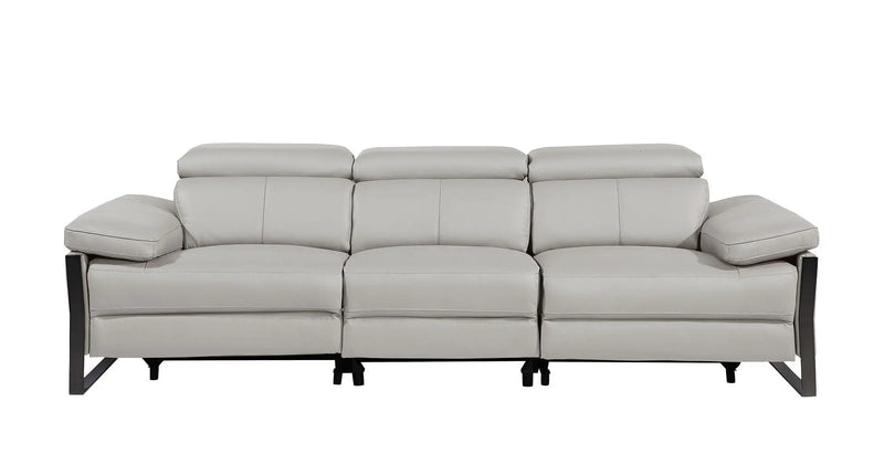 103" Light Gray Top Grain Leather Reclining Metal USB Sofa Homeroots Living Room