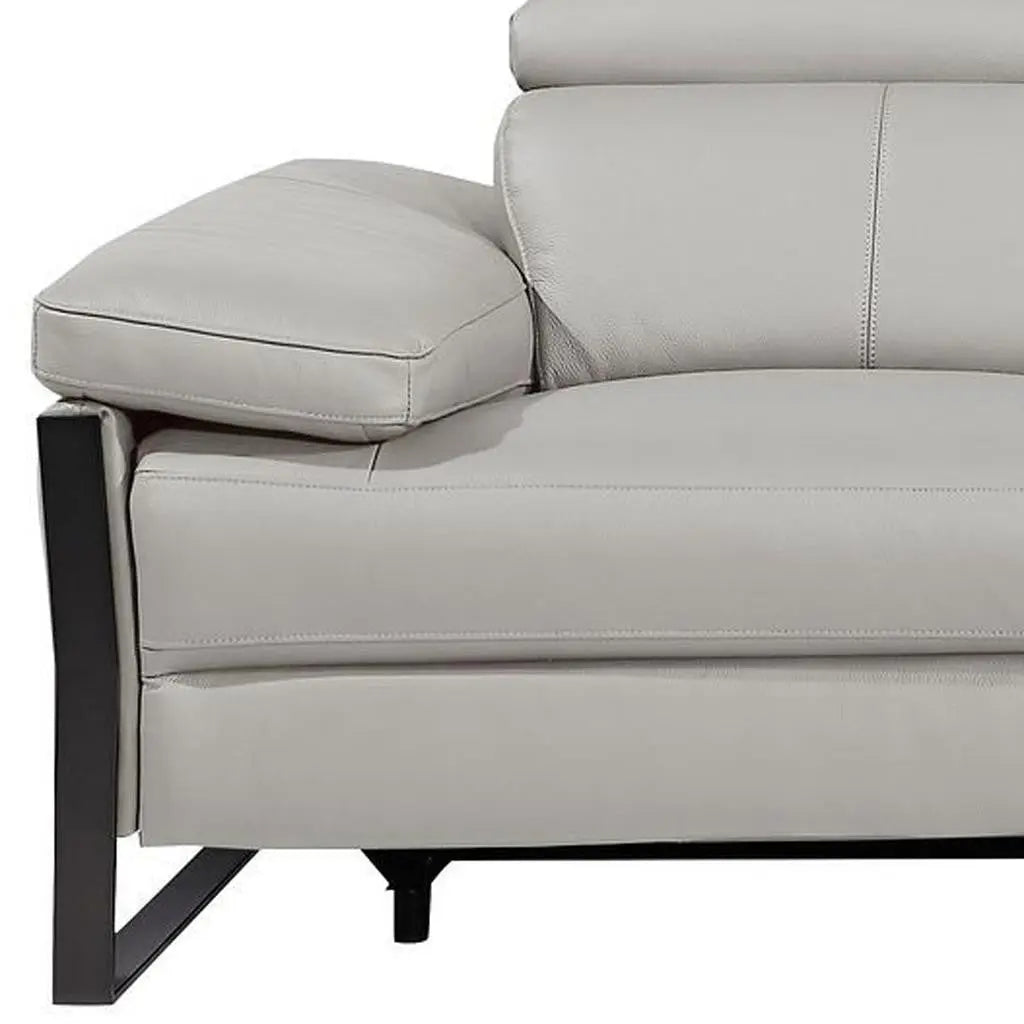 103" Light Gray Top Grain Leather Reclining Metal USB Sofa Homeroots Living Room