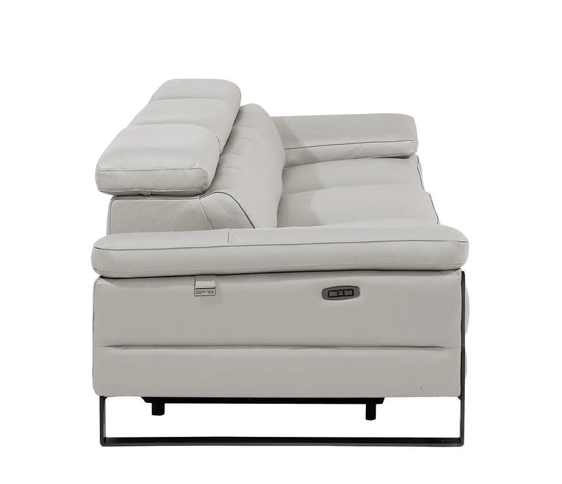 103" Light Gray Top Grain Leather Reclining Metal USB Sofa Homeroots Living Room