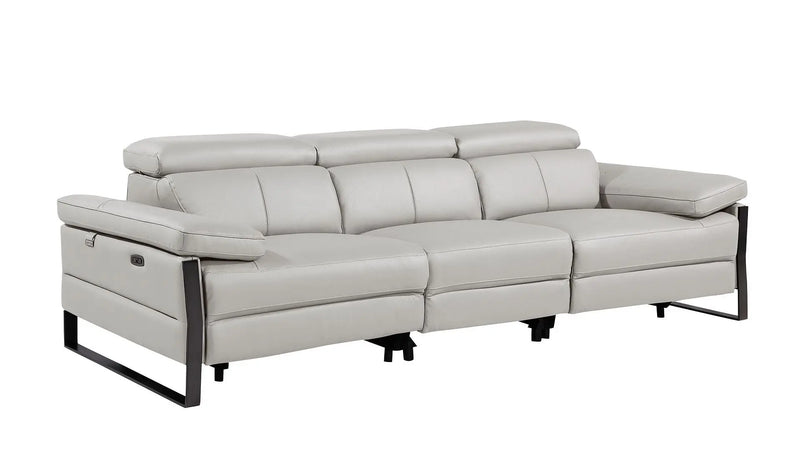 103" Light Gray Top Grain Leather Reclining Metal USB Sofa Homeroots Living Room