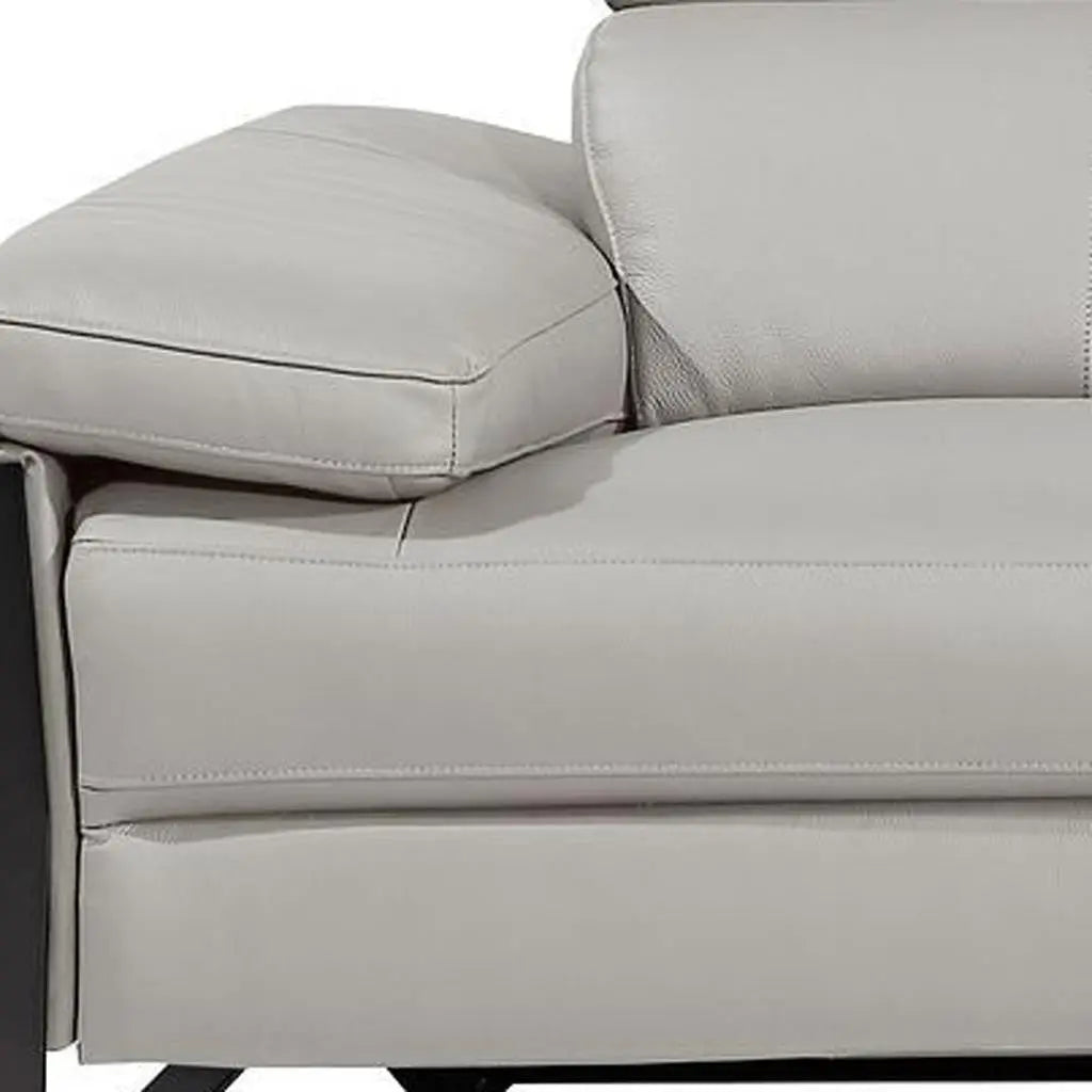 103" Light Gray Top Grain Leather Reclining Metal USB Sofa Homeroots Living Room