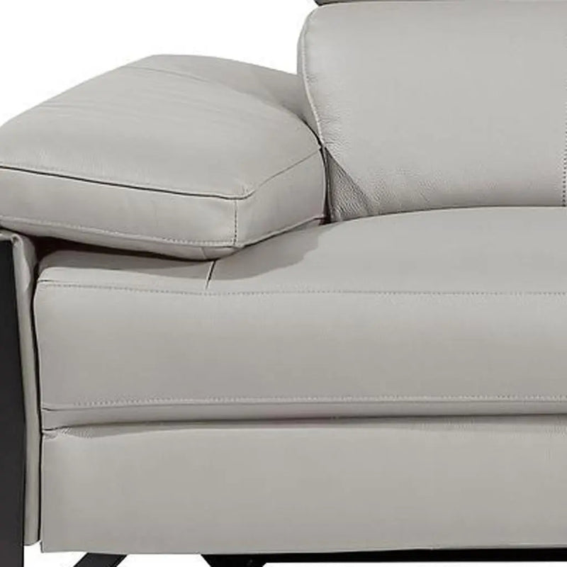 103" Light Gray Top Grain Leather Reclining Metal USB Sofa Homeroots Living Room