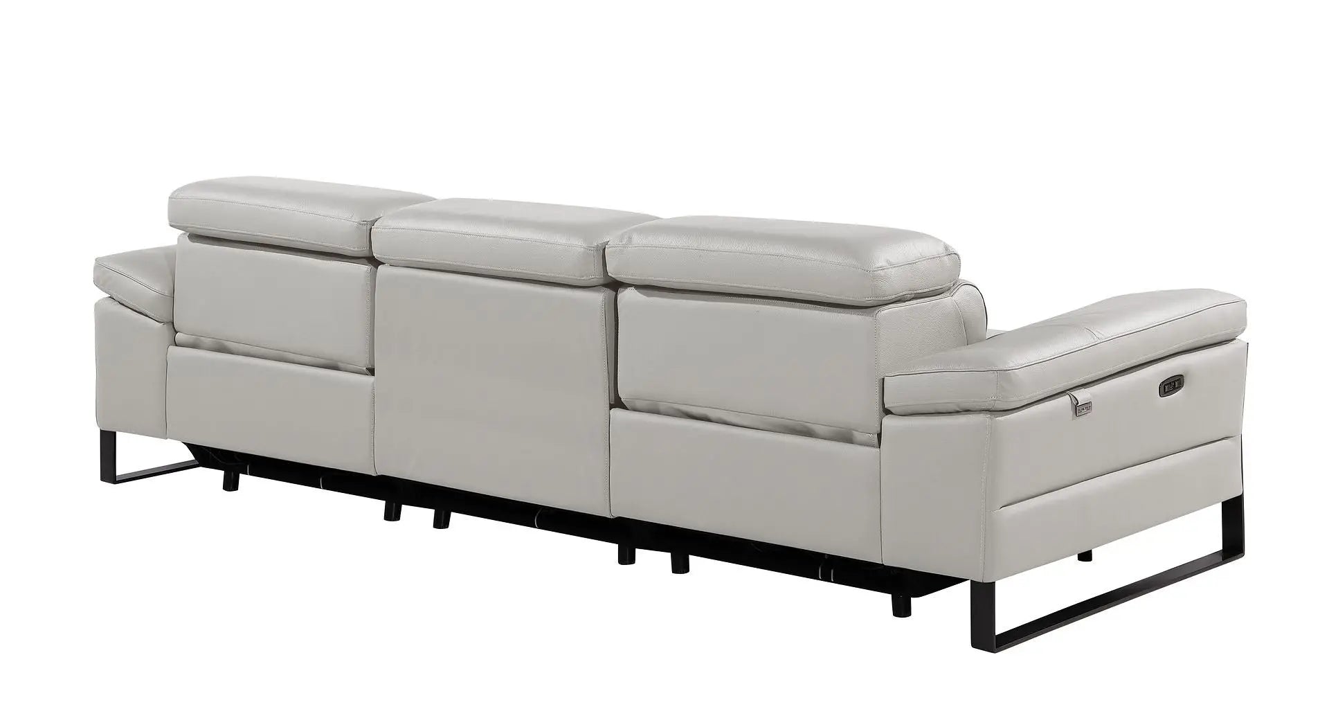 103" Light Gray Top Grain Leather Reclining Metal USB Sofa Homeroots Living Room