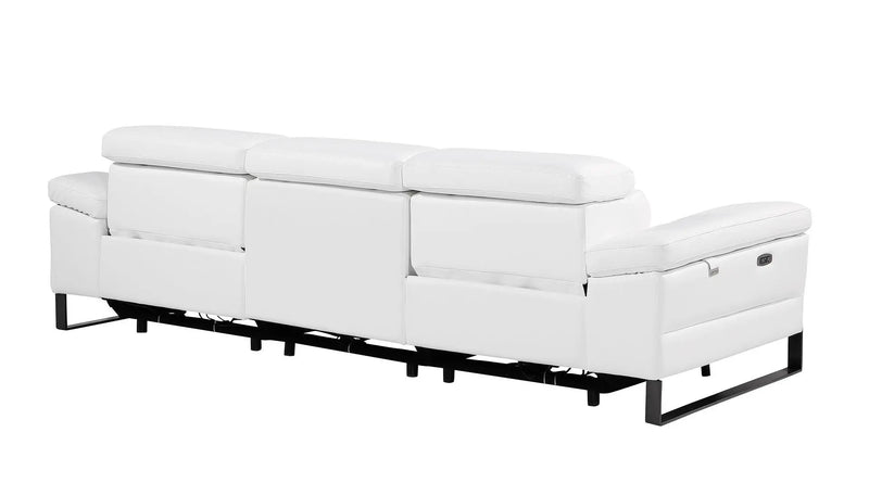 103" White Top Grain Leather Reclining Metal USB Sofa Homeroots Living Room