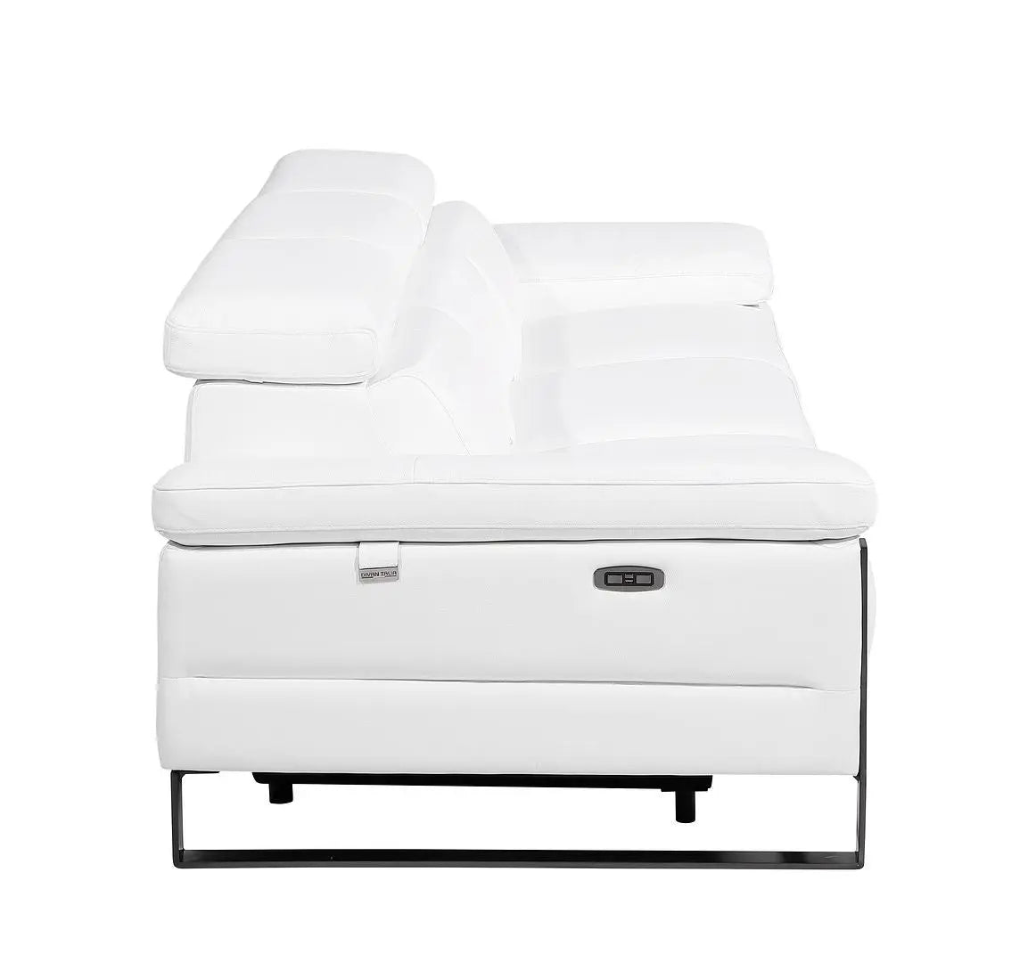 103" White Top Grain Leather Reclining Metal USB Sofa Homeroots Living Room